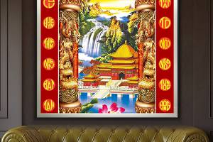 Không Gian Thờ Cúng Trang Nghiêm Với Tranh Cửu Huyền Thất Tổ Cao Cấp