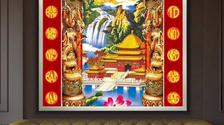 Không Gian Thờ Cúng Trang Nghiêm Với Tranh Cửu Huyền Thất Tổ Cao Cấp