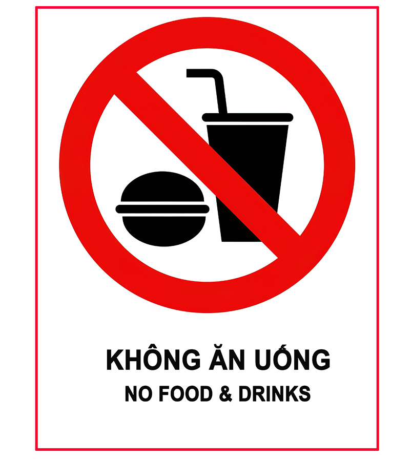 Biển Báo Dán Tường Cấm Ăn Uống Tại Khu Vực (12x15cm)