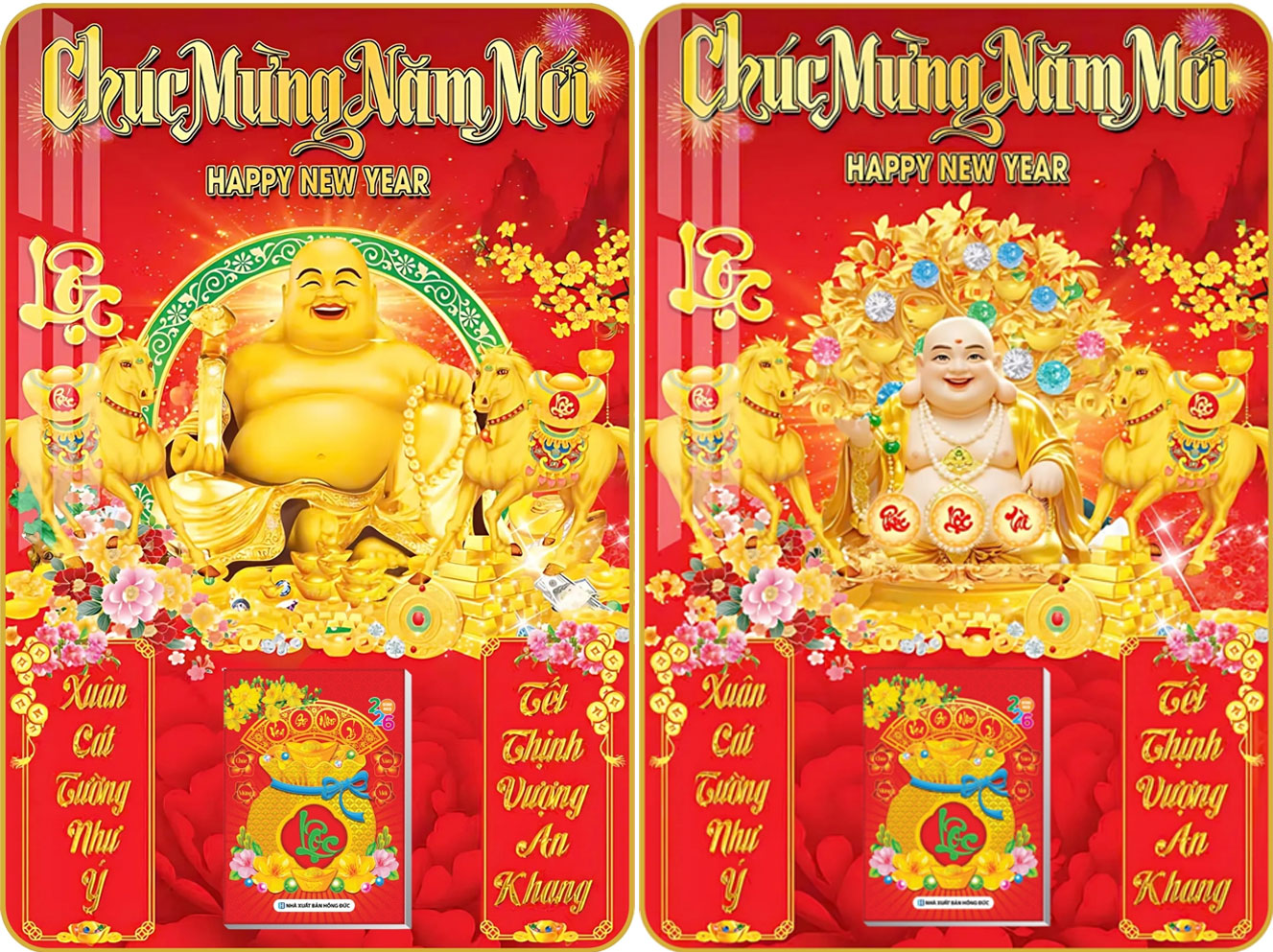 4 Mẫu Phật Di Lặc - Lịch Treo Tường Laminate Tráng Gương 2026 (40x60 cm)