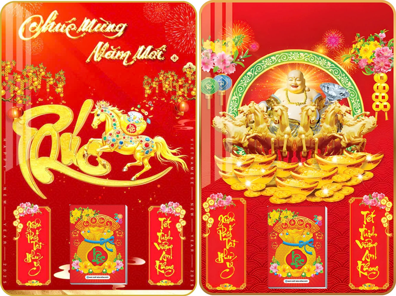 7 Mẫu Ngựa Vàng - Lịch Treo Tường Laminate Tráng Gương 2026 (40x60 cm)