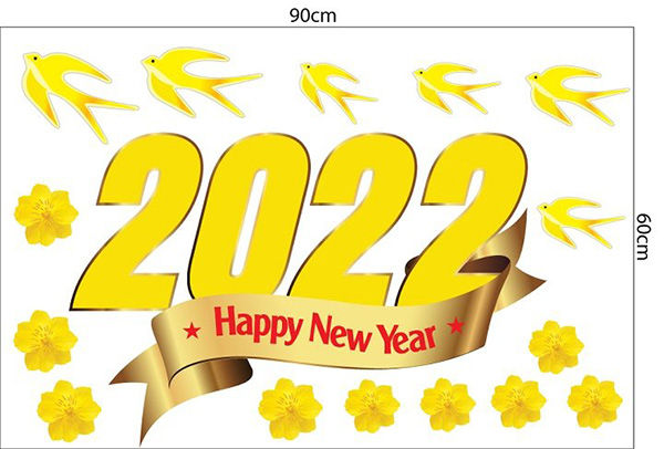 Combo Decal Trang Trí Tết Chúc Mừng Năm Mới 2022 Tài Lộc Thịnh Vượng