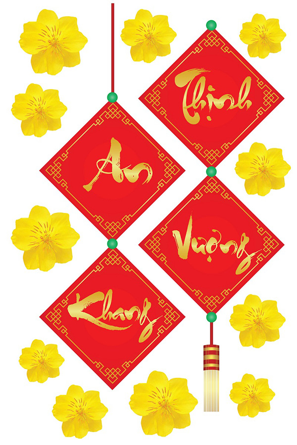 Combo Decal Trang Trí Tết Happy New Year 2022