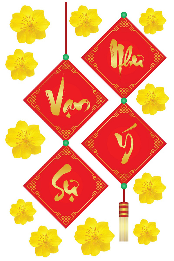 Combo Decal Trang Trí Tết Happy New Year 2022