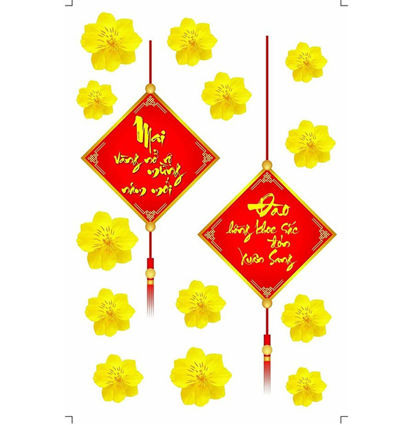 Combo Decal Trang Trí Tết Happy New Year Xuân Nhâm Dần 2022
