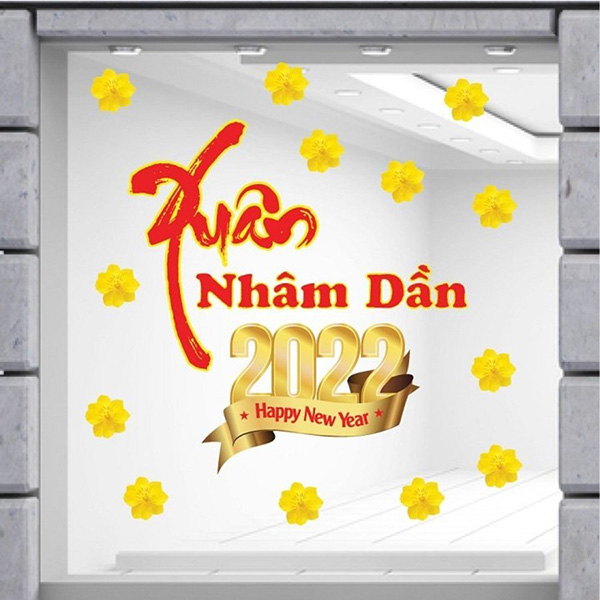 Combo Decal Trang Trí Tết Happy New Year Xuân Nhâm Dần 2022