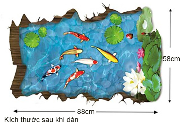 Decal Trang Trí 3D Hồ Cá Koi Và Hoa Sen