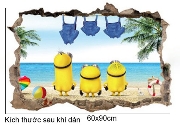 Decal Trang Trí 3D Minions Trên Bãi Biển