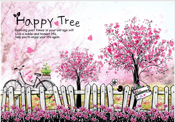 Decal Trang Trí Hàng Rào Hồng Happy Tree
