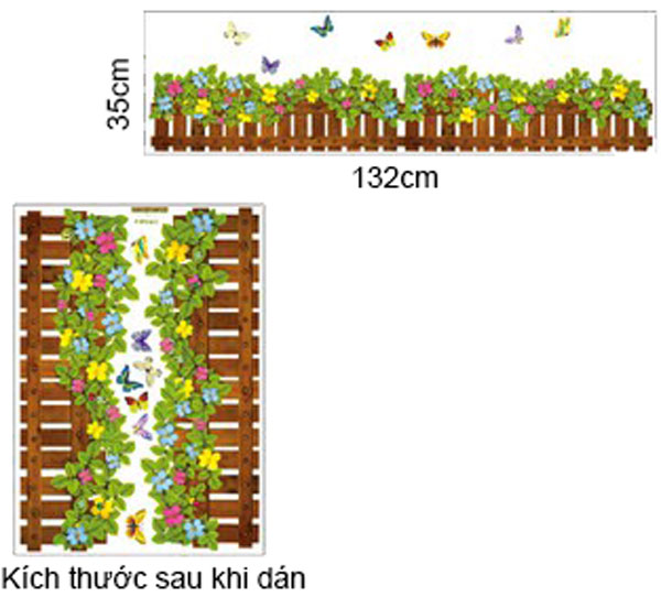 Decal Trang Trí Hàng Rào Nhiều Hoa Và Bướm