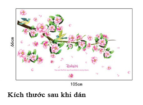 Decal Trang Trí Nhánh Hoa Đào Hồng