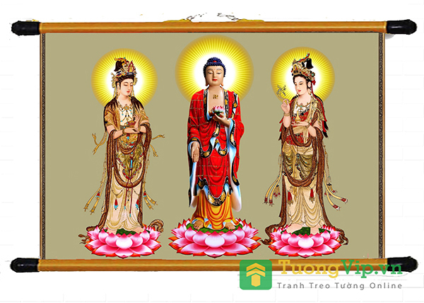 Tranh Liễn Phật Giáo - Tây Phương Tam Thánh Tiếp Dẫn 03