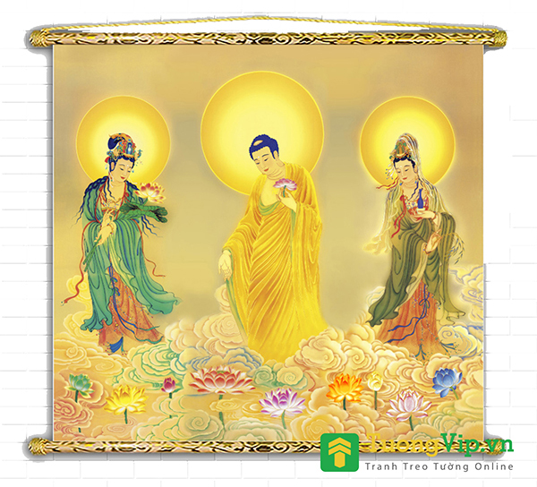 Tranh Liễn Phật Giáo - Tây Phương Tam Thánh Tiếp Dẫn 01