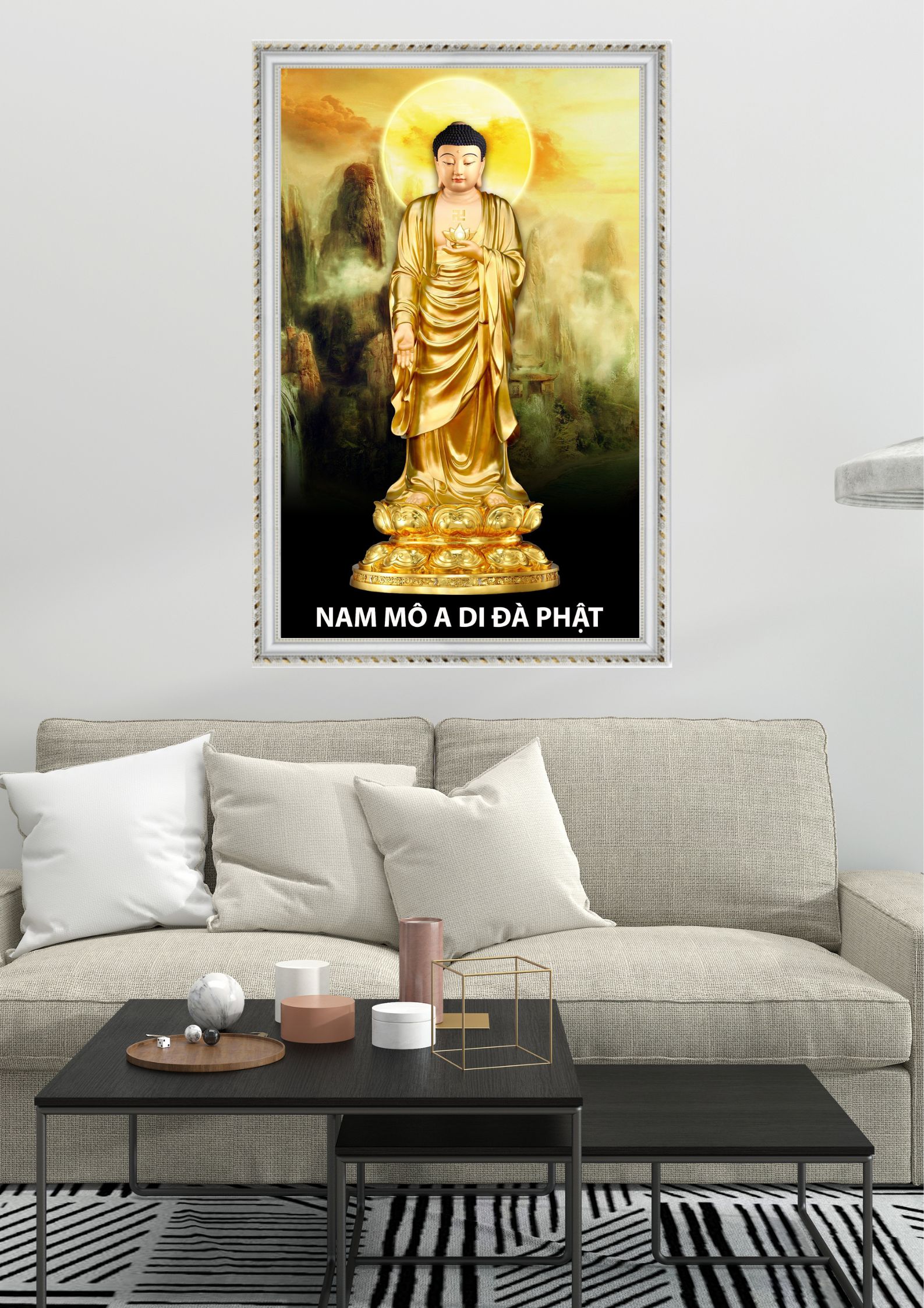 Tranh Canvas Phật A Di Đà Đóng Khung Cao Cấp