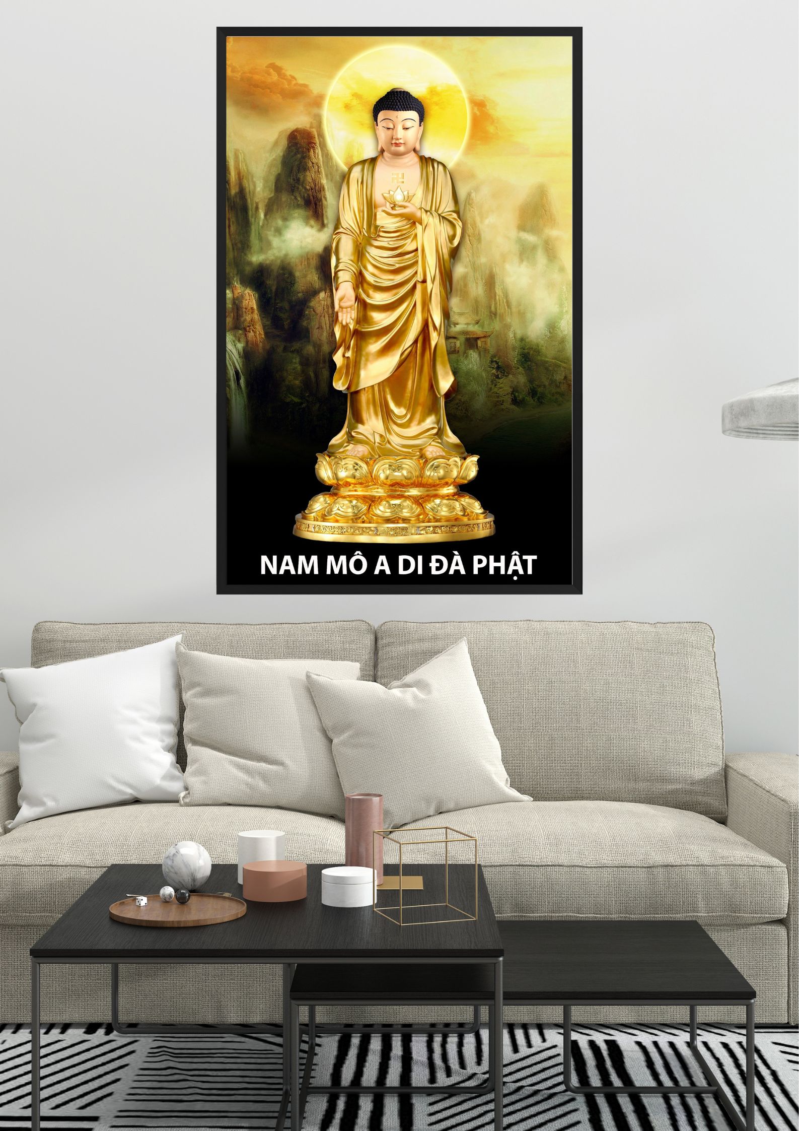 Tranh Canvas Phật A Di Đà Đóng Khung Cao Cấp