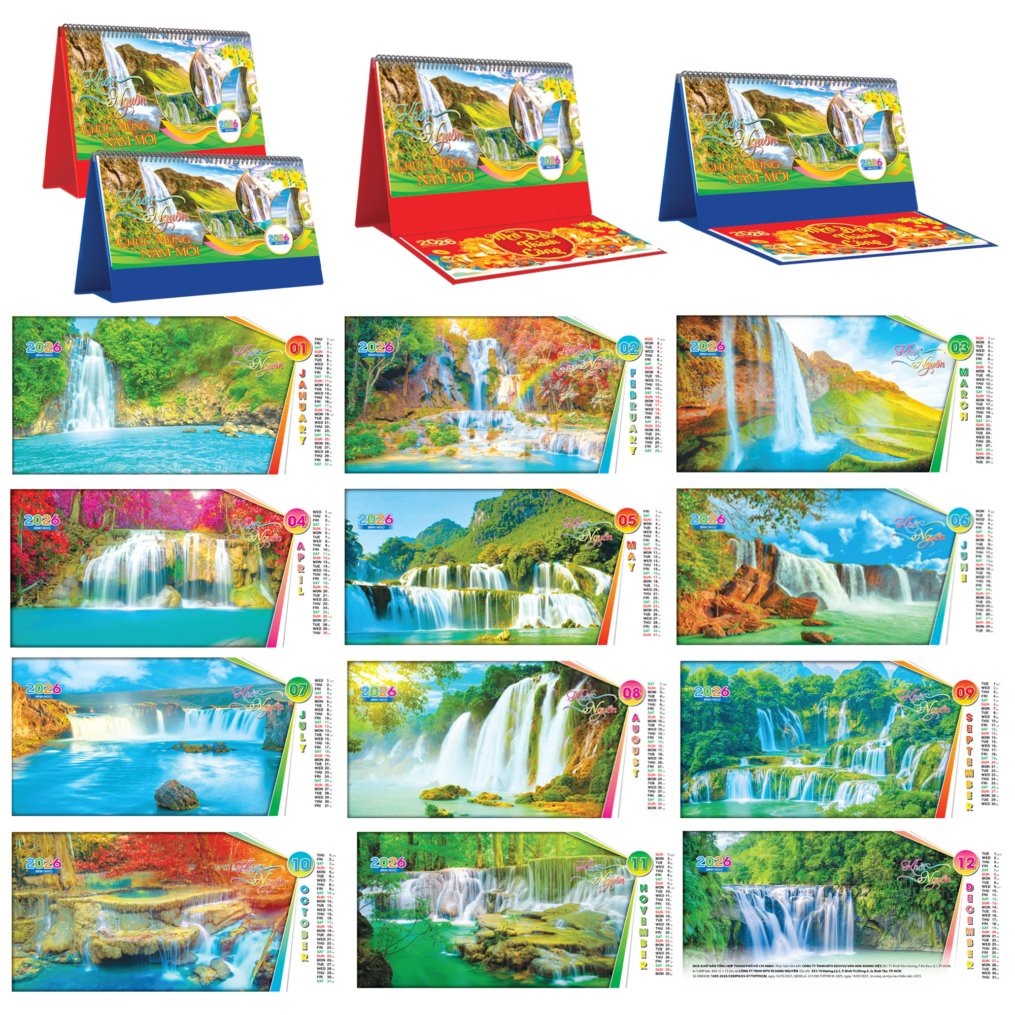 Lịch Để Bàn Ngang 2026 (25 x 12 cm) - Khởi Nguồn - TVKV18A (Chọn Đế Xanh Hoặc Đỏ)