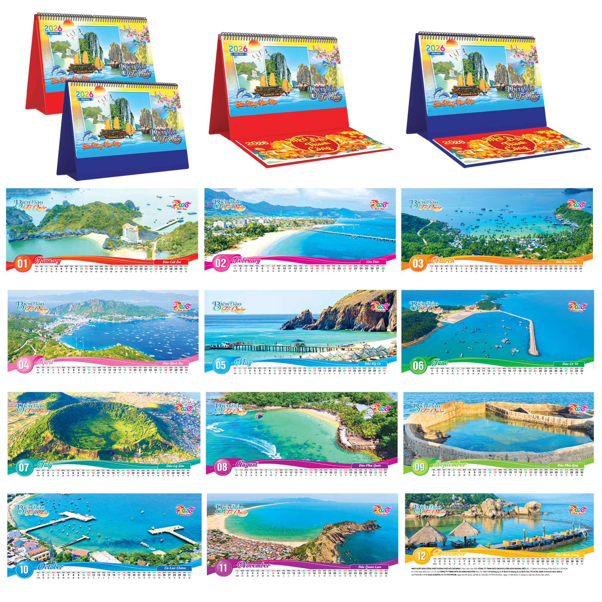 Lịch Để Bàn Ngang 2026 (25 x 12 cm) - Biển Đảo Tổ Quốc - TVKV13A (Chọn Đế Xanh Hoặc Đỏ)