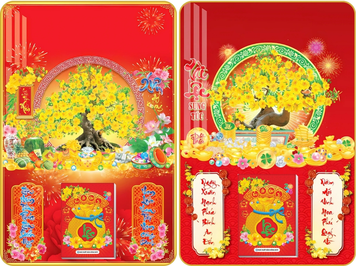 2 Mẫu Cây Mai - Lịch Treo Tường Laminate Tráng Gương 2026 (40x60 cm)