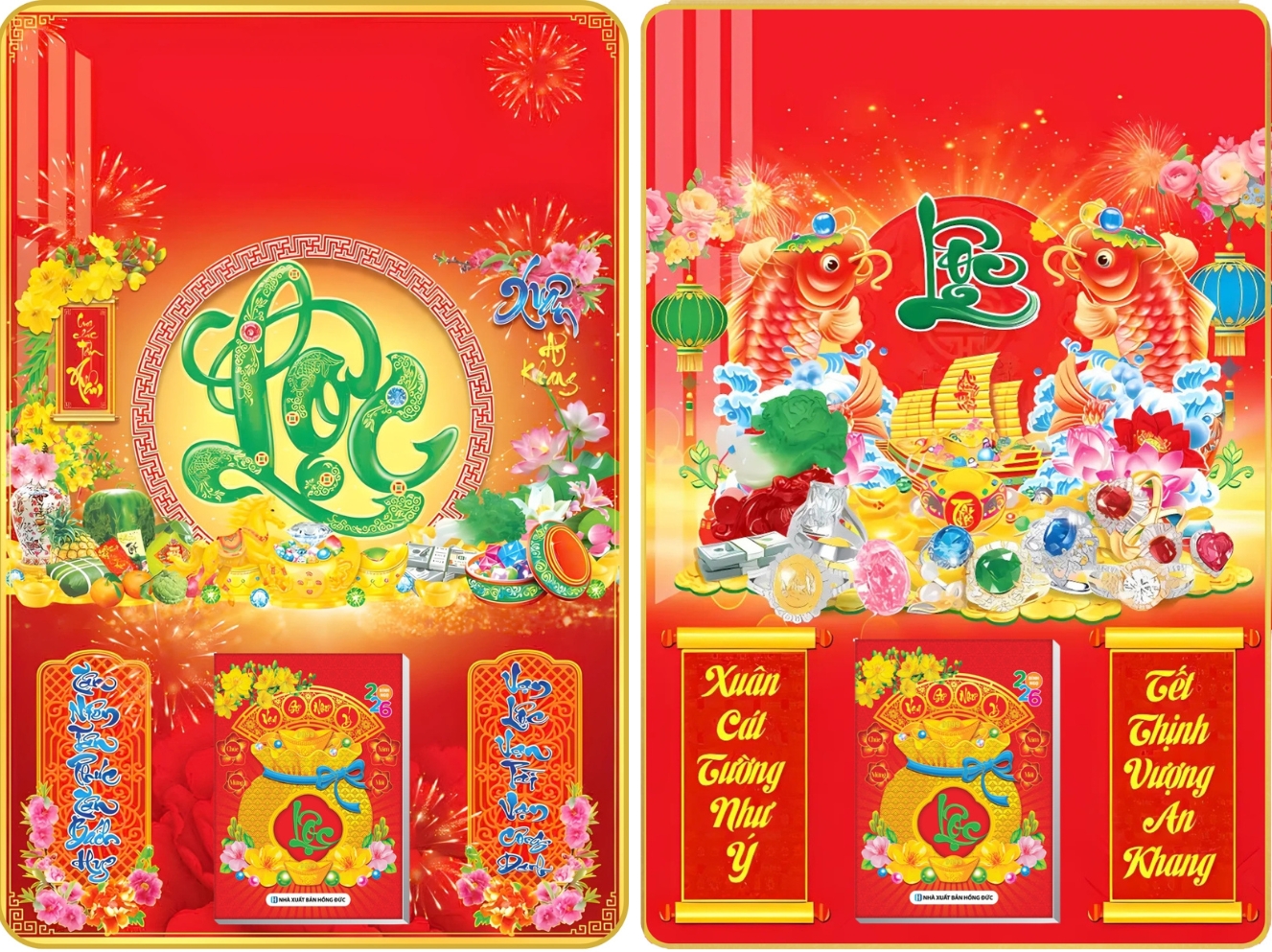 4 Mẫu Chữ Lộc - Lịch Treo Tường Laminate Tráng Gương 2026 (40x60 cm)