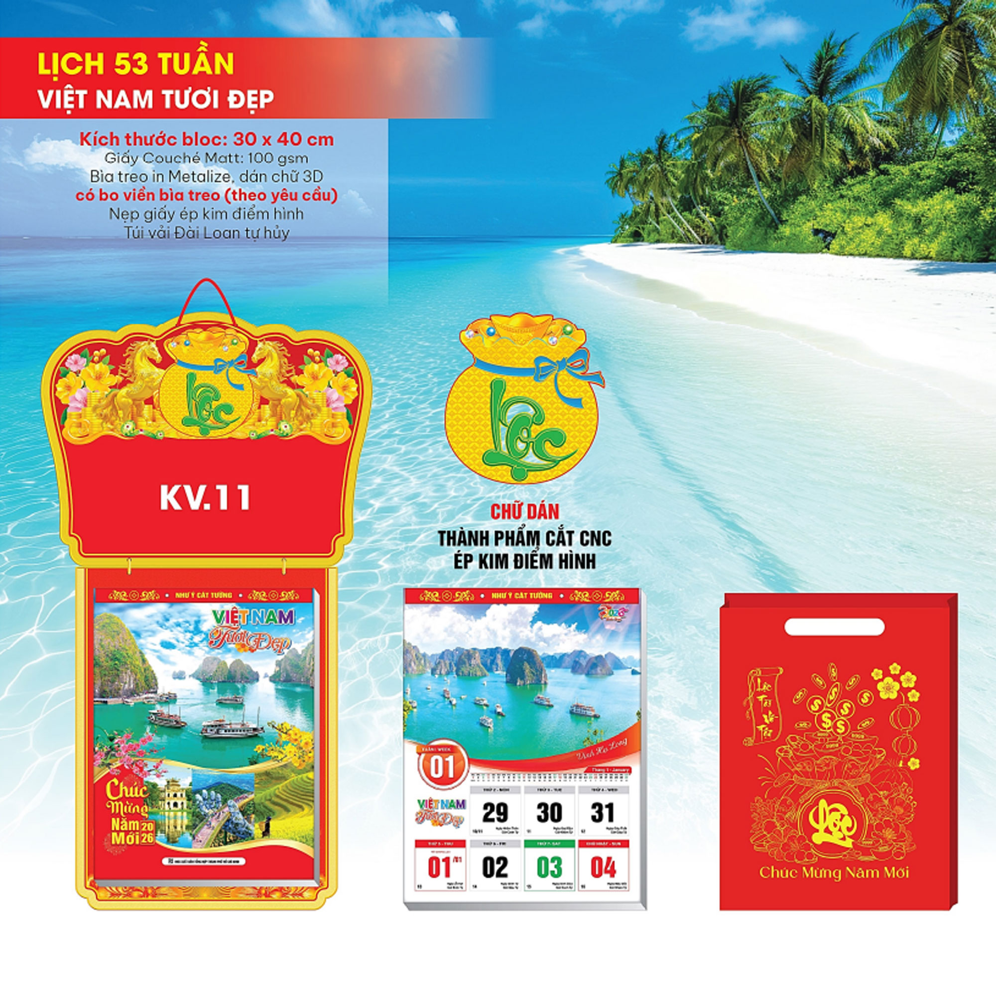 Lịch Treo Tường 53 Tuần 2026 (30 x 40 cm) - Việt Nam Tươi Đẹp - TVKV11