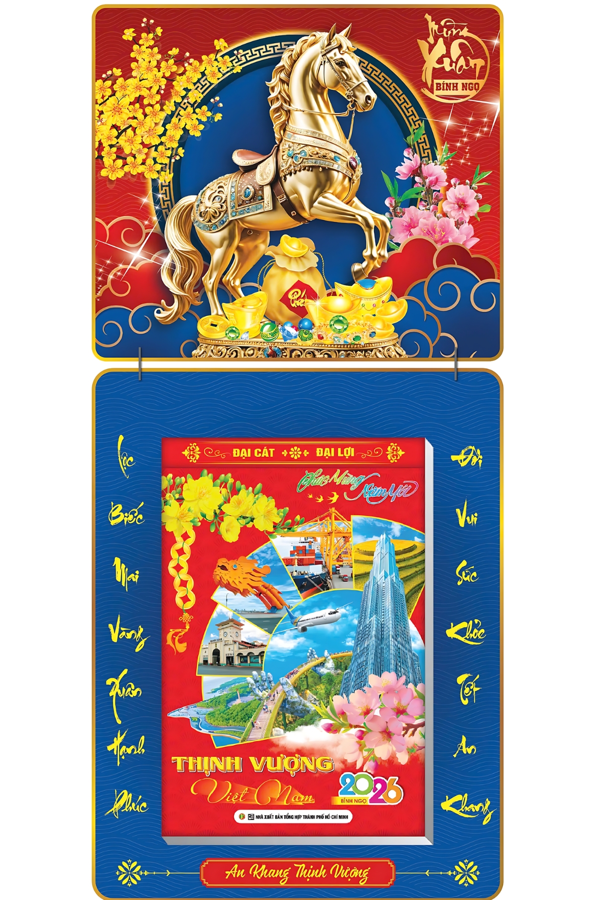 Lịch Khối 2026 (20x30 cm) Siêu Đại - Mã Đáo Thành Công 02 Trọn Bộ Đầu Treo Laminate