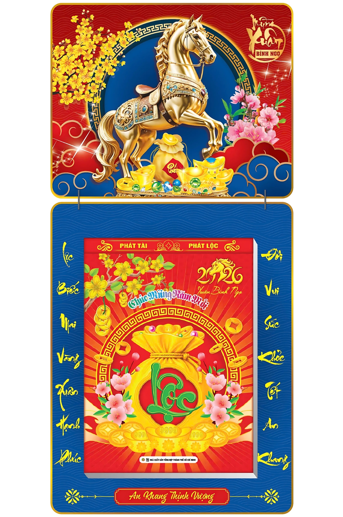 Lịch Bloc 2026 (25x35 cm) Cực Đại - Mã Đáo Thành Công 02 Trọn Bộ Đầu Treo Laminate