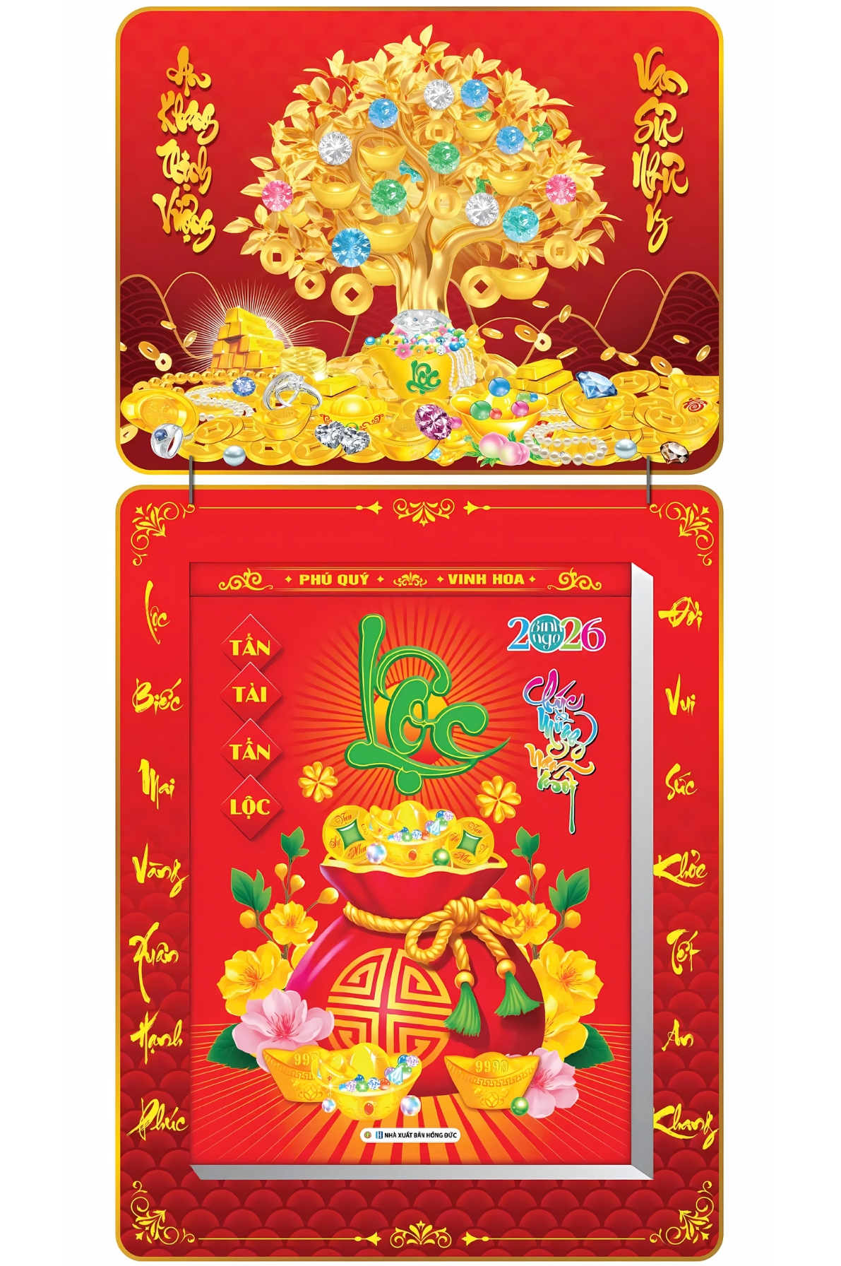 Lịch Bloc 2026 (30x40 cm) Siêu Đại - Cây Tiền Tài Lộc Trọn Bộ Đầu Treo Laminate