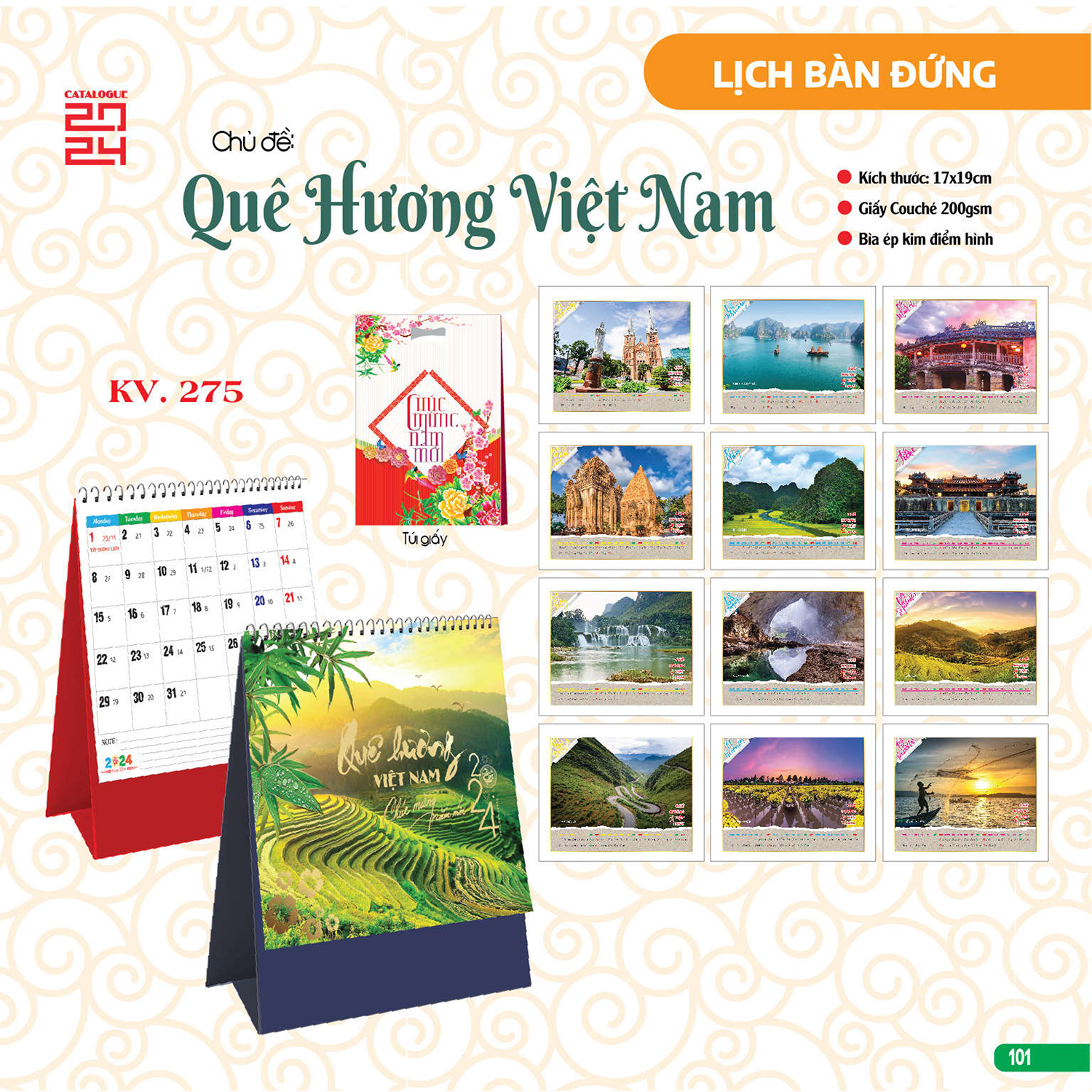 Lịch Để Bàn Đứng 2024 (17x19 cm) - Quê Hương Việt Nam - KVTV275
