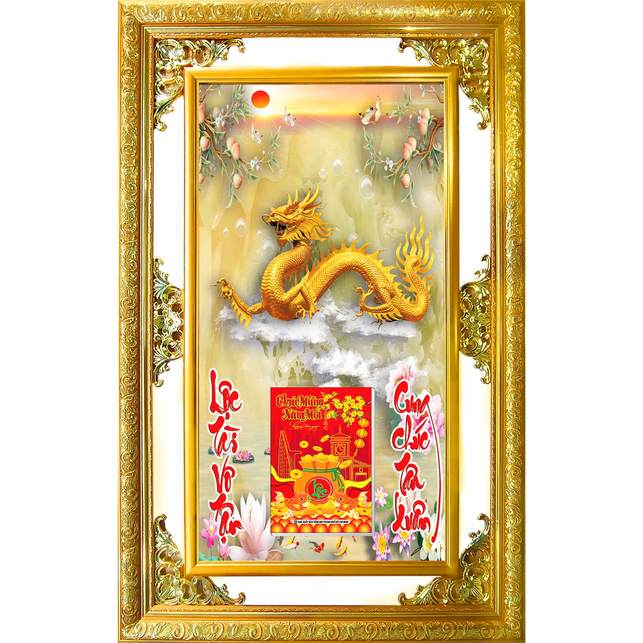 Lịch Gỗ Phù Điêu Treo Tường Cao Cấp Khung Đôi Vàng 2024 (52x82 cm) - Rồng Vàng (TV14)