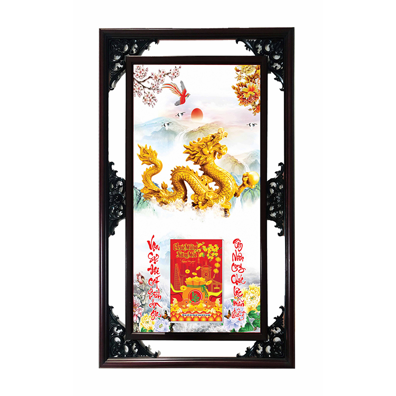 Lịch Gỗ Phù Điêu Treo Tường Cao Cấp Khung Đôi 2024 (52x82 cm) - Rồng Vàng (TV07) 