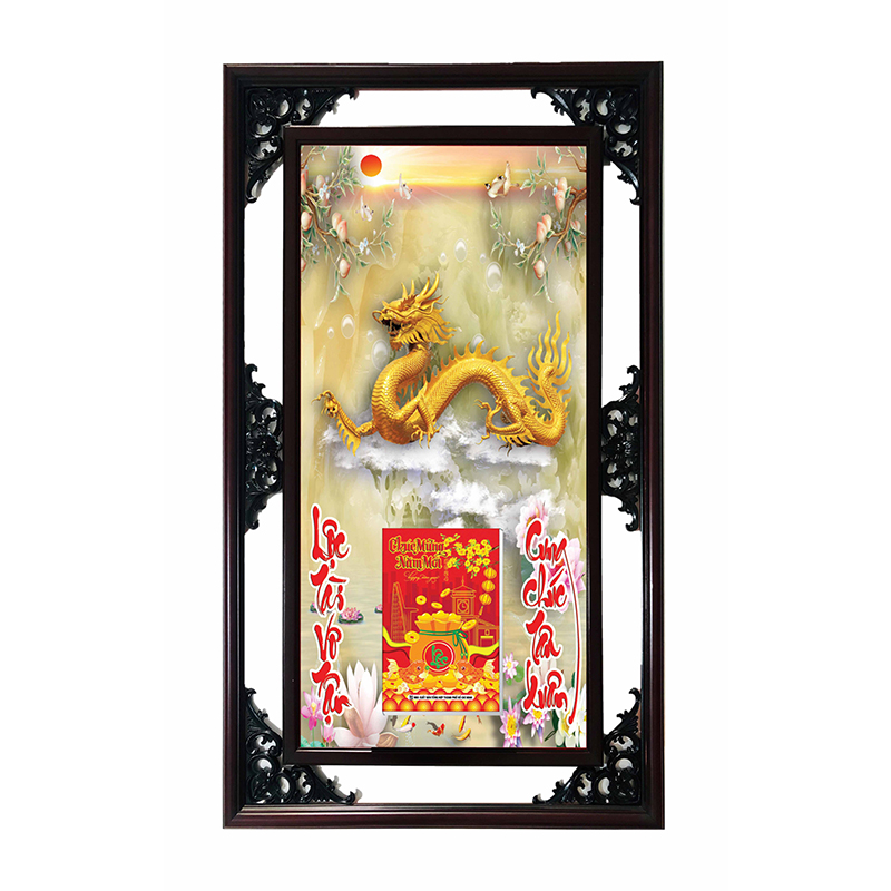 Lịch Gỗ Phù Điêu Treo Tường Cao Cấp Khung Đôi 2024 (52x82 cm) - Rồng Vàng (TV08) 