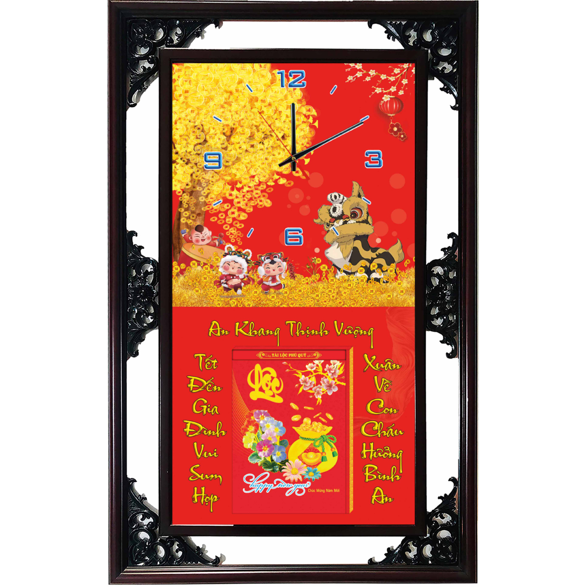 Lịch Gỗ Tết 2025 Phù Điêu Đồng Hồ - Cây Kim Tiền (34x66 cm) - TVDH02