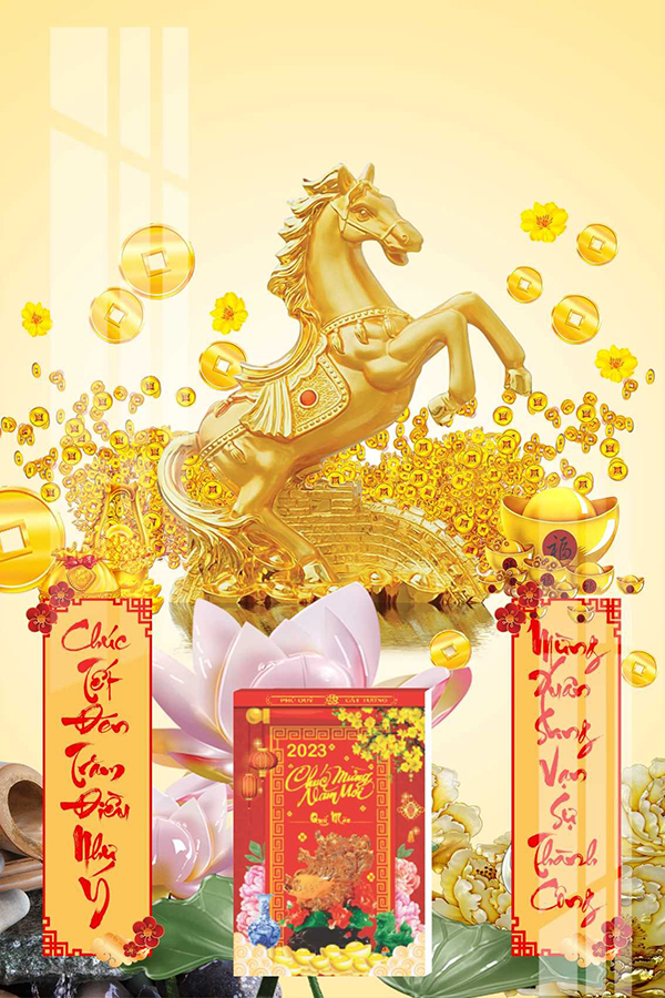 Lịch Gỗ Treo Tường Laminate Tráng Gương 2023 (40x60 cm) - Ngựa Vàng Phát Tài