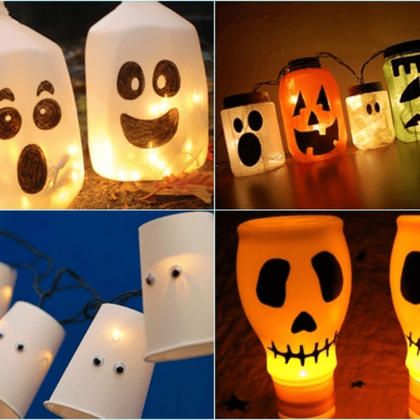 Trang trí halloween bằng chai nhựa, lọ thủy tinh