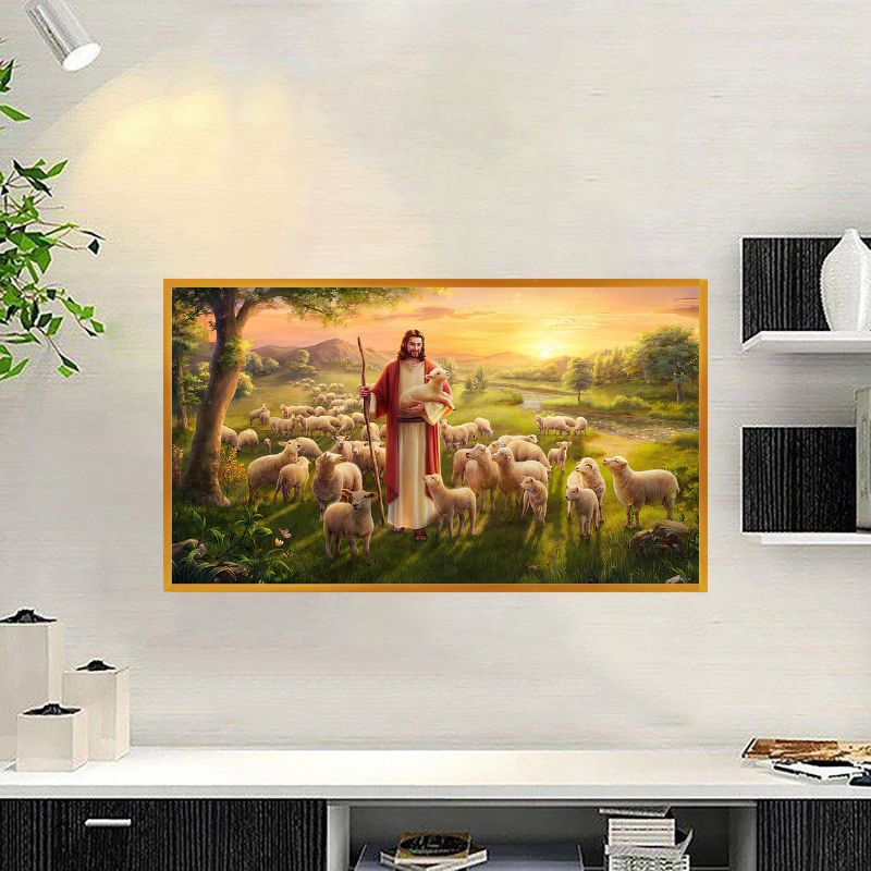 Tranh Canvas Chúa Chăn Chiên Lành Đóng Khung Cao Cấp