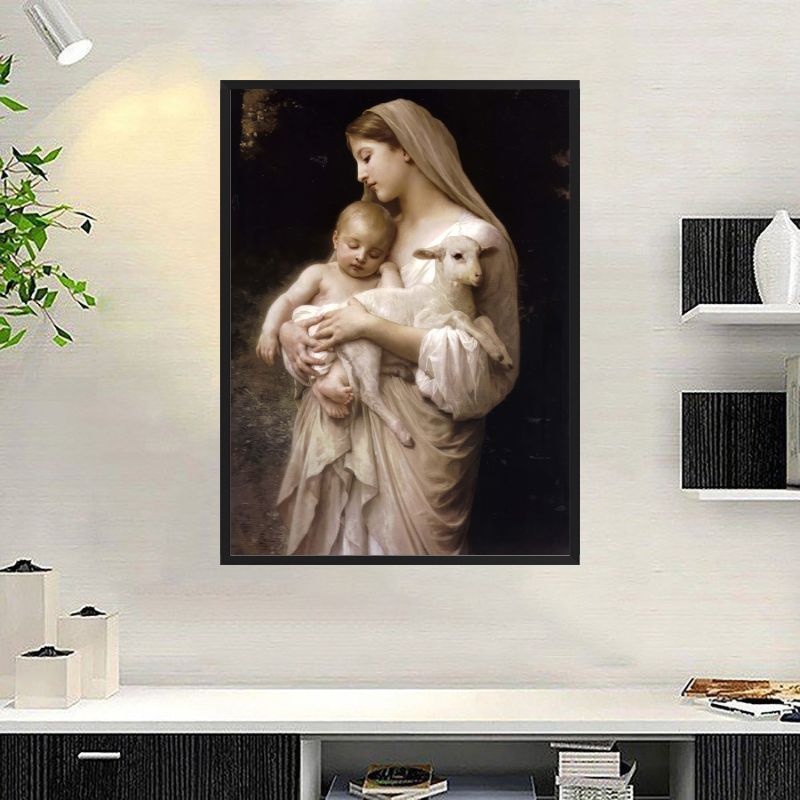 Tranh Canvas Mẹ Maria Và Chúa Hài Đồng Đóng Khung Cao Cấp