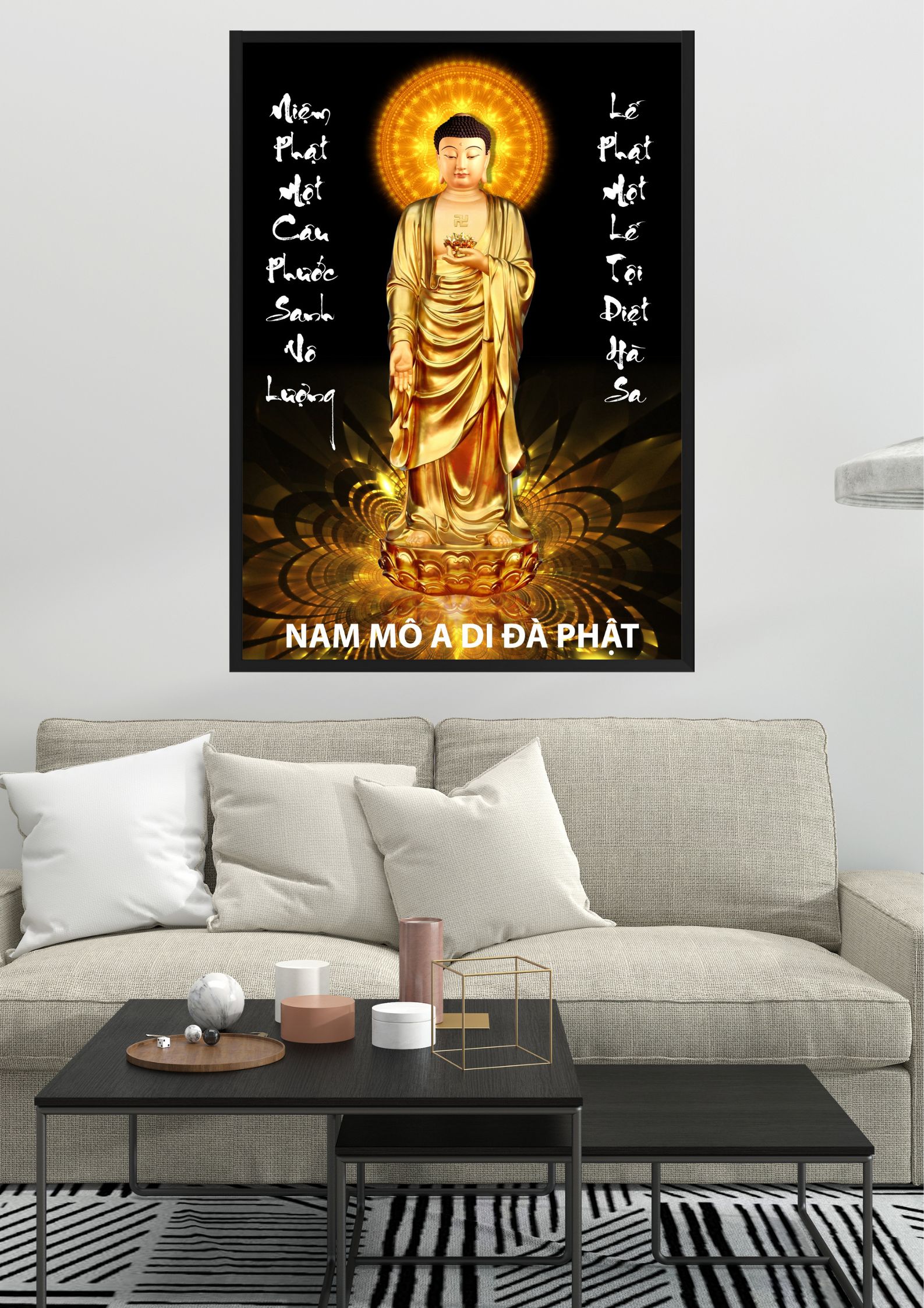 Tranh Canvas Đức Phật A Di Đà Đóng Khung Cao Cấp