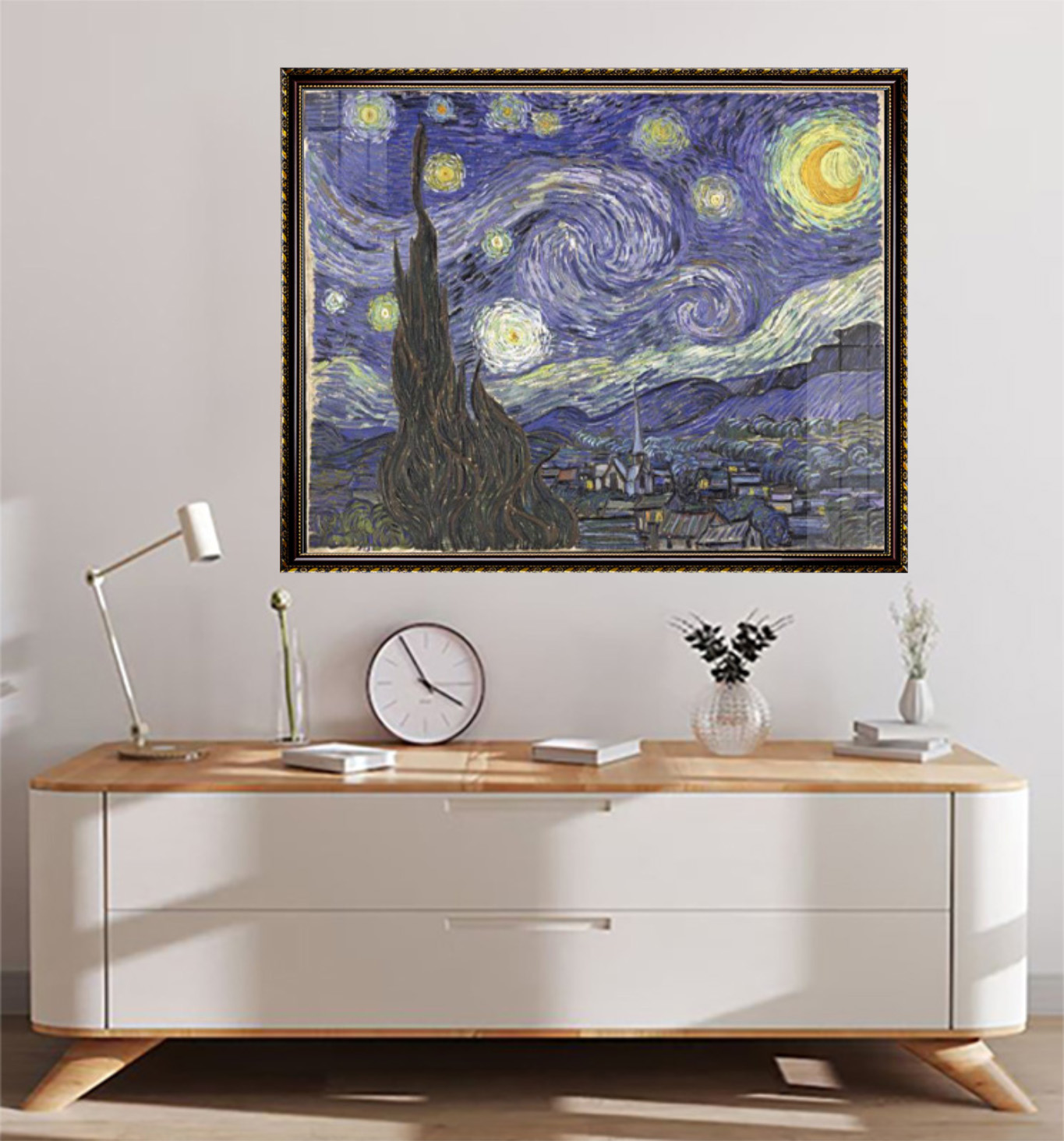 Tranh Gỗ Phù Điêu Treo Tường Đóng Khung Cao Cấp - Đêm Đầy Sao - The Starry Night (Tháng 6, 1889) By Vincent Van Gogh