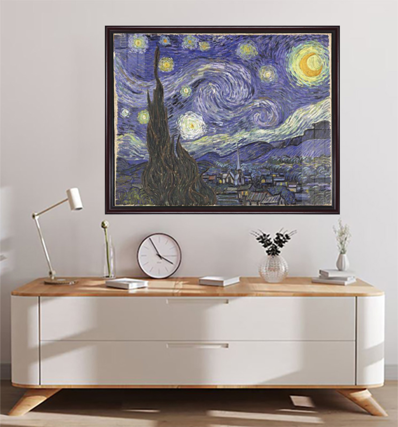 Tranh Gỗ Phù Điêu Treo Tường Đóng Khung Cao Cấp - Đêm Đầy Sao - The Starry Night (Tháng 6, 1889) By Vincent Van Gogh