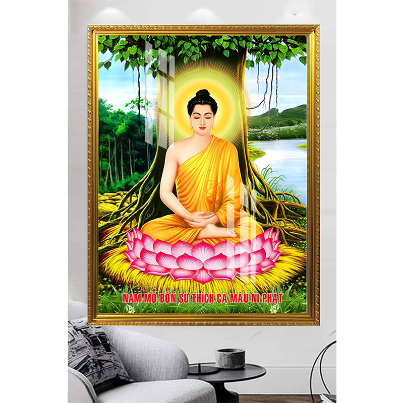Tranh Gỗ Phù Điêu Treo Tường Đóng Khung Cao Cấp - Đức Phật Thích Ca Mâu Ni 01