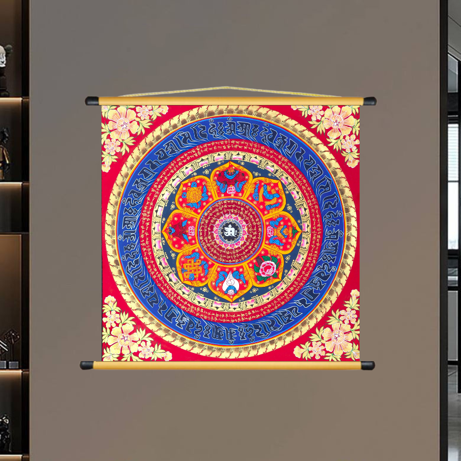 Tranh Liễn Lục Tự Đại Minh Chú - Om Mani Padme Hum Mandala 03 - Vải Canvas Cao Cấp