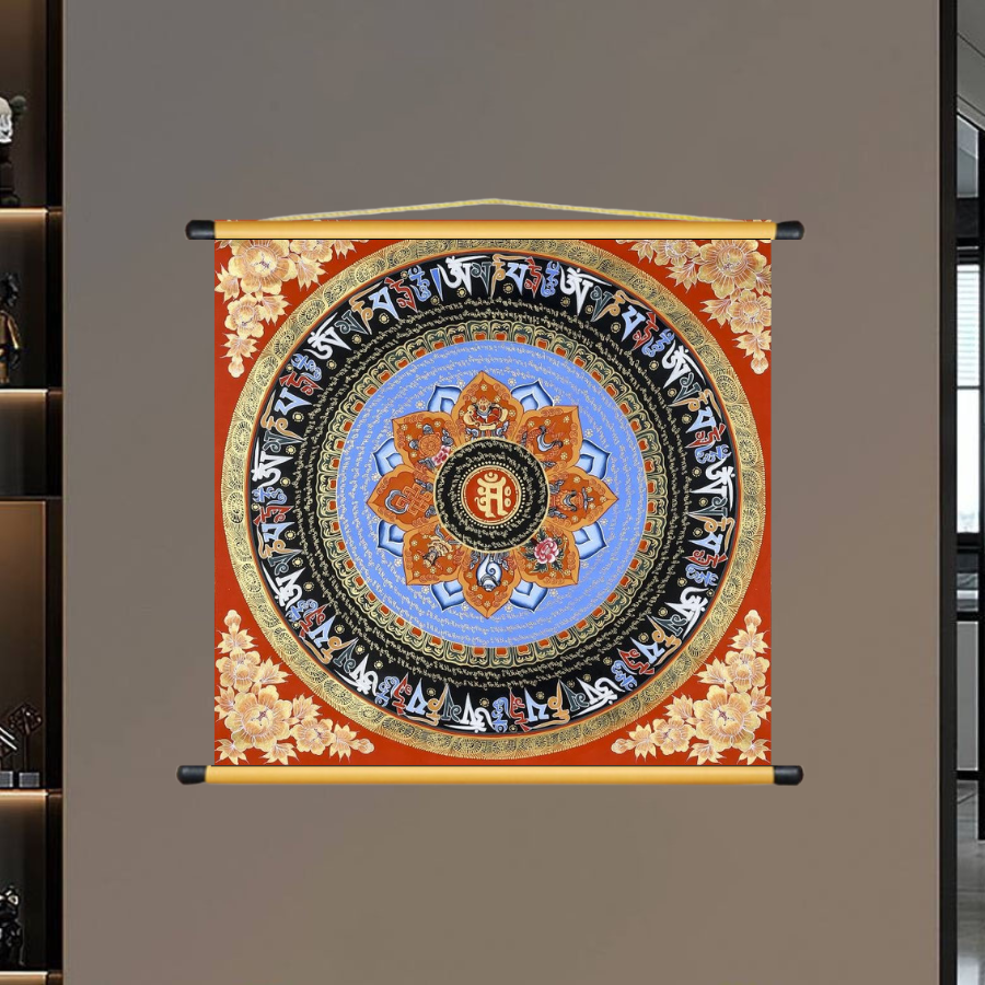 Tranh Liễn Lục Tự Đại Minh Chú - Om Mani Padme Hum Mandala 05 - Vải Canvas Cao Cấp