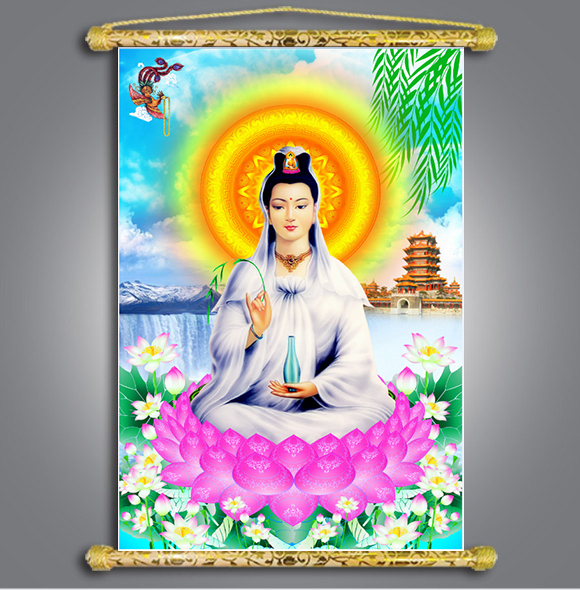 Tranh Liễn Phật Giáo - Bồ Tát Quan Âm - Vải Canvas Cao Cấp