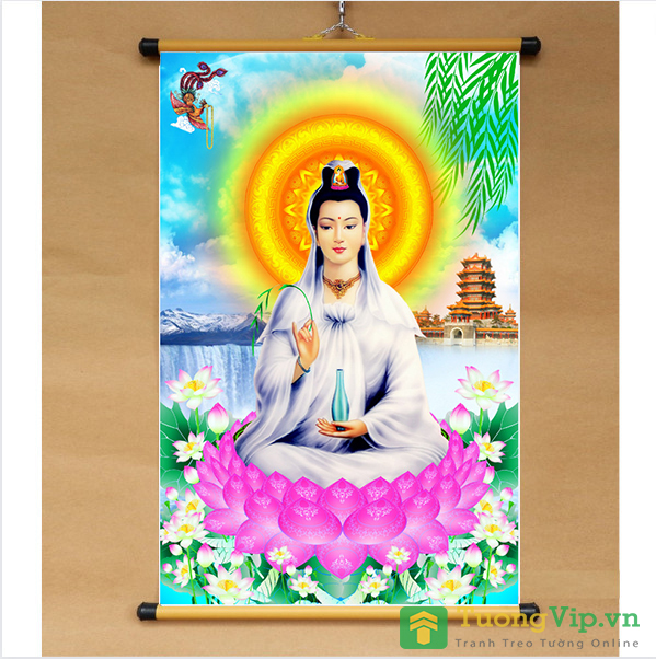 Tranh Liễn Phật Giáo - Bồ Tát Quan Âm - Vải Canvas Cao Cấp