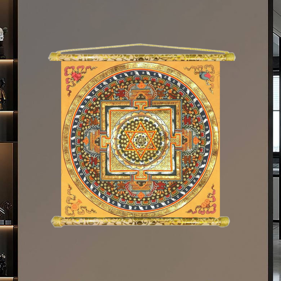Tranh Liễn Phật Giáo - Lục Tự Đại Minh Chú - Om Mani Padme Hum Mandala - Vải Canvas Cao Cấp