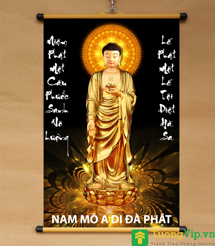 Tranh Liễn Phật Giáo - Phật A Di Đà 08 - Vải Canvas Cao Cấp