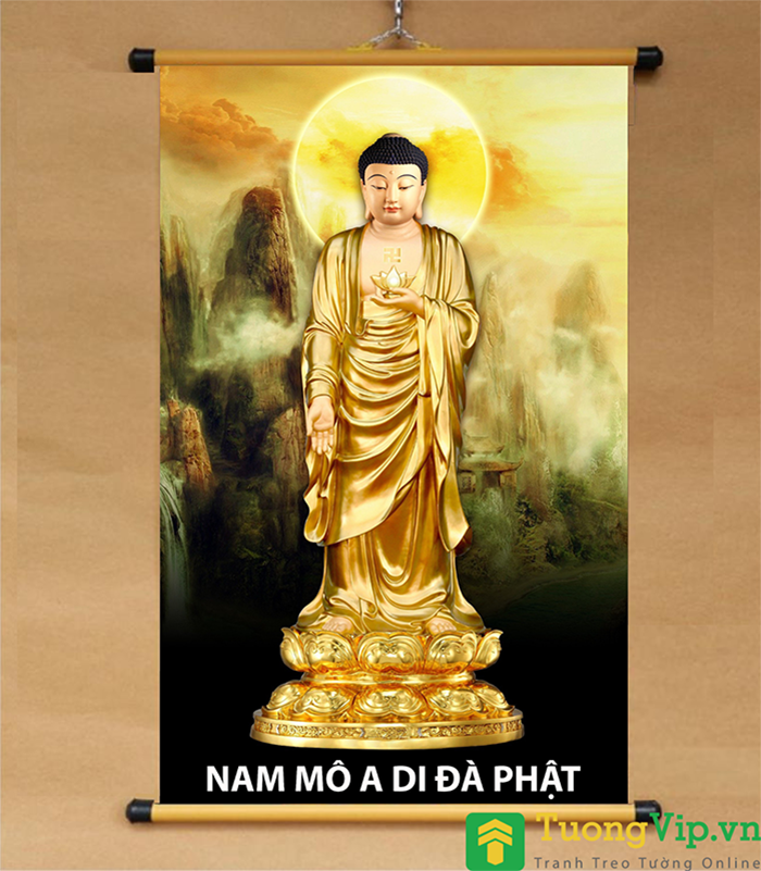 Tranh Liễn Phật Giáo - Phật A Di Đà 10 - Vải Canvas Cao Cấp