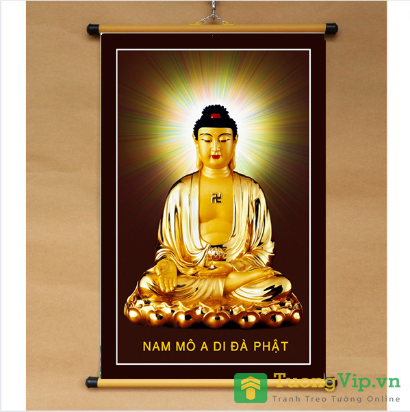 Tranh Liễn Phật Giáo - Phật A Di Đà - Vải Canvas Cao Cấp