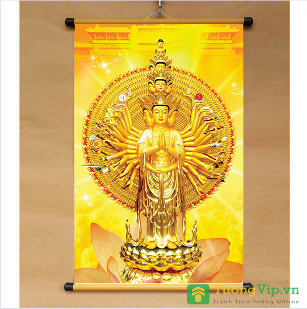 Tranh Liễn Phật Giáo - Phật Thiên Thủ Thiên Nhãn - Vải Canvas Cao Cấp