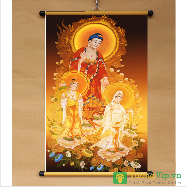 Tranh Liễn Phật Giáo - Tam Thế Phật - Vải Canvas Cao Cấp